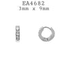 Small Huggie Stainless Steel Hoop Cubic Zirconia Earrings Unisex, 3mmx9mm