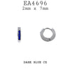 Dark Blue Cubic Zirconia Small Stainless Steel Hoop Earrings 2mm x 7mm