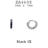 Stainless Steel Hoop Cubic Zirconia Earrings 2mm x 7mm