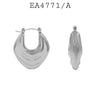 Elongated Textured Stainless Steel Design Hoop Hinged Closure Earrings