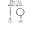 Small Hoop and White Pearl Dangle Earrings in Stainless Steel 2mmx 10mm