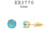 6MM Aqua Blue Cubic Zirconia Stud Earrings in Brass