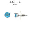 6MM Aqua Blue Cubic Zirconia Stud Earrings in Brass