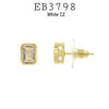 Emerald Cut Bezel Set Gold Plated CZ Studs Earrings in Brass