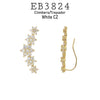 Curved Stars Climber White Cubic Zirconia Crawler Earrings in Brass