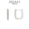 Silver U Shaped Rectangle Hoop Huggie CZ Earrings, 25mm