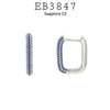 Silver U Shaped Rectangle Hoop Huggie CZ Earrings, 25mm