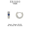 Small Round Hoop Huggie with Blue Heart CZ Earrings, 9mm