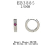 Small Round Hoop Huggie with Pink Heart CZ Earrings, 15mm