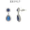 Blue Pear Cut CZ Drop Dangle  Fashion Statement Earrings in Brass