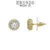 White Round CZ Stud Halo Earrings in Brass