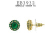 Green Emerald Round CZ Studs Halo Earrings in Brass, 10mm