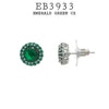 Green Emerald Round CZ Studs Halo Earrings in Brass, 10mm