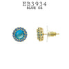 Aqua Blue Round CZ Studs Halo Earrings in Brass, 10mm