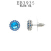 Aqua Blue Round CZ Studs Halo Earrings in Brass, 10mm