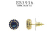 Blue Round CZ Studs Halo Earrings in Brass, 10mm