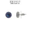 Blue Round CZ Studs Halo Earrings in Brass, 10mm