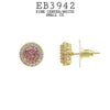 Multicolor Round CZ Studs Halo Earrings in Gold Plated Brass, 10mm