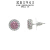 Multicolor Round CZ Studs Halo Earrings in Rhodium Plated Brass, 10mm