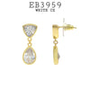 White Cubic Zirconia Drop Dangle Earrings in Brass