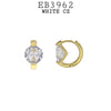 Small Round Cut White CZ Hoop Huggies Earrings in Brass