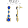 Blue Sapphire CZ Pear Cut Drop Dangle Long Statement Earrings in Brass