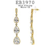 White CZ Pear Cut Drop Dangle Long Statement Earrings in Brass