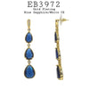 Blue Sapphire CZ Pear Cut Drop Dangle Long Statement Earrings in Brass