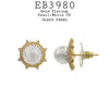 White Pearl & CZ Halo Stud Earrings in Brass, 8mm