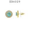 Aqua Blue CZ Round Double Halo Stud Earrings in Brass