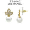 White Pearl & CZ Dangle  Drop Earrings in Brass
