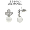 White Pearl & CZ Dangle  Drop Earrings in Brass