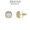 Cushion Cut White CZ Stone Halo Stud Earrings in Brass
