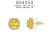 Cushion Cut Yellow Citrine CZ Stone Halo Stud Earrings in Brass