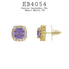 Cushion Cut Light Purple Lilac CZ Stone Halo Stud Earrings in Brass