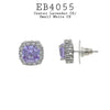 Cushion Cut Light Purple Lilac CZ Stone Halo Stud Earrings in Brass