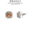 Cushion Cut Orange CZ Stone Halo Stud Earrings in Brass