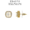 Cushion Cut Opaque White CZ Stone Halo Stud Earrings in Brass