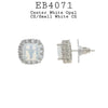 Cushion Cut Opaque White CZ Stone Halo Stud Earrings in Brass