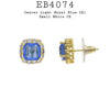 Cushion Cut Blue CZ Stone Halo Stud Earrings in Brass