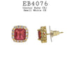 Cushion Cut Pink Fuchsia CZ Stone Halo Stud Earrings in Brass