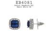 Cushion Cut Royal Blue CZ Stone Halo Stud Earrings in Brass