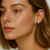 Cushion Cut Royal Blue CZ Stone Halo Stud Earrings in Brass