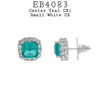 Cushion Cut Green CZ Stone Halo Stud Earrings in Brass
