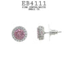 Colored Center Stone Round CZ Studs Halo Earrings in Rhodium Plated Brass, 10mm