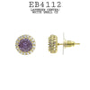 Multicolor Round CZ Studs Halo Earrings in Gold Plated Brass, 10mm
