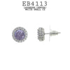 Colored Center Stone Round CZ Studs Halo Earrings in Rhodium Plated Brass, 10mm