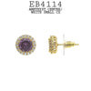 Multicolor Round CZ Studs Halo Earrings in Gold Plated Brass, 10mm