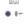 Multicolor Round CZ Studs Halo Earrings in Rhodium Plated Brass, 10mm