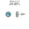 Multicolor Round CZ Studs Halo Earrings in Rhodium Plated Brass, 10mm